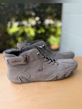 Dbeck Unisex Taupe Suede High-Top Hiking / Casual Waterproof Shoes Velcro
